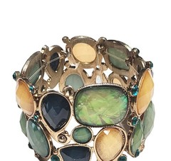 VTG Shades of Green & Yellow Shimmering Faux Opal Stretch Cuff Bracelet 6.5″