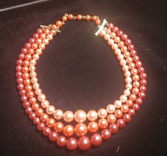 Vintage Pink Ombre Three strand Faux Pearl Necklace