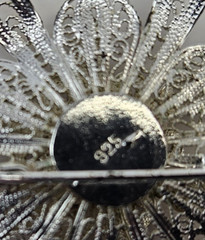 Pin Back Button Brooch Flower Silver 925