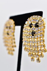 Vintage Rhinestone Crystal Ghost Earrings AB Dangle Chandelier Halloween BinAO