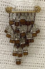 Unique Chandelier Dangle w Clear Rhinestones and Brown & Clear Crystals Brooch