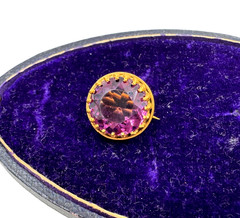 ANTIQ VICTORIAN DECORATIVE DOG TEETH PRONGS AMETHYST TINY BROOCH BUTTON REPLACEM