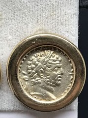 Vintage Costume Fashion Jewlery Gold tone faux Roman/Greek Coin Pierced Earring