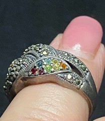 Vintage Rainbow Gemstone Braided Ring Citrine Ruby Aquamarine Peridot Hematite