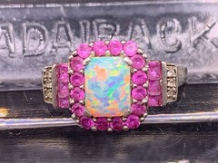 Vintage Sterling Silver Opal ring pink topaz accent stones signed P star M sz 8