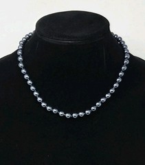 Gray Faux Pearl Necklace 17 Inches Knotted 8mm Beads Vintage Sheen Unsigned