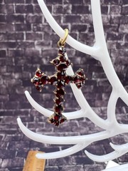 Antique Bohemian silver 900 Natural Rose faceted garnet cross Victorian style