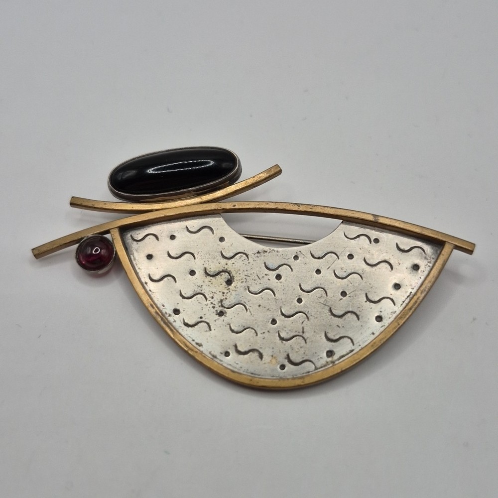 Vintage Deborah Close Sterling Silver 925 Mixed Metals Gem Abstract Pin Brooch