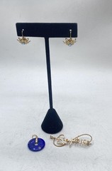 Vintage Gold Filled 3pc Jewelry Lot Lapis Lazuli Sophia Brooch AB Flower Earring