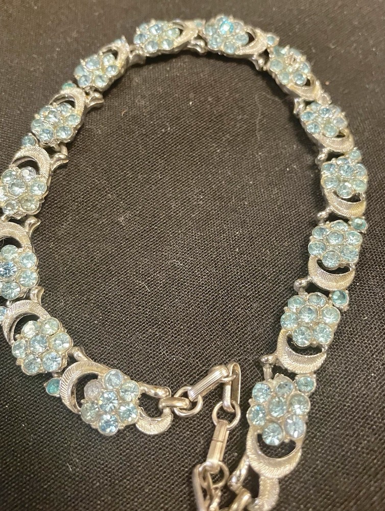 vintage CORY rhinestone necklace Signed Aqua Blue Beautiful Stones Pre-Loved