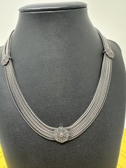 Sterling Silver 4 Stranded Marcasite Herringbone Chain Choker Necklace 56g 18 In