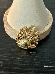 VTG Gold Tone Filigree Clam Shell Brooch w/Faux Pearl Art Deco Beach Sea Life