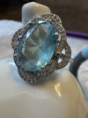 Topaz Teardrop Halo Stud Earrings 925 w/ Ring