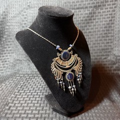 Vintage Hand Made Peruvian Alpaca Silver Chandelier Necklace w Blue Gemstones