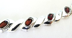 Vintage Signed FAS 925 Sterling Silver Garnet Gemstone Bracelet Estate Find