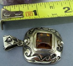 Vintage Sterlling Silver Slipada Amber Square Pendant