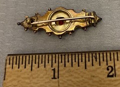 Victorian English 9CT Gold Ruby Diamond Brooch Birmingham 375 hallmarks 3.1g