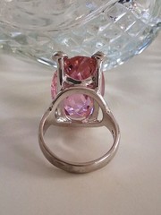 Vtg Faceted Pink Topaz Quartz Statement Ring & Pendant Set Sz 8 Sterling Silver