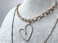 VTG HEART 1990s 2000s y2k Circle Modernist *2 Necklaces Stack* Lot Choker Unique