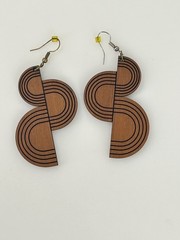 Geometric Wooden Dangle Earrings 3 Inch Modern Art Deco Style