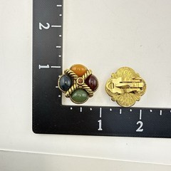 Vintage Joan Rivers Earrings Cable Multi Gem Cabochon Imitation Jade CLIP ON