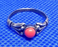 A24 Antique Filigree 925 Silver Ring size 5.25 Red Coral 1920s Italy