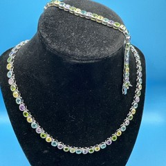 Vintage Suzanne Somers MultiColor Bezel 925 Silver Bracelet 7.5in/Necklace 18in