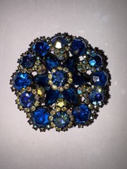 Vintage 1960’s Blue Rhinestone and Aurora Borealis Juliana Brooch by D & E