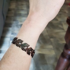Vintage Mid Century Solid Copper Leaf Link Bracelet MCM Botanical Boho 7″