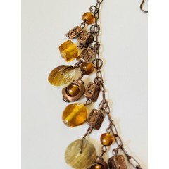 Earthy Collar necklace VTG Art Glass Beaded Mother Of Pearl Copper Mod Statement