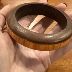 Handcraft Horn Bone and Wood Bangle Bracelet 3 Inch Wide #E284