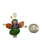 Vintage Angel Fairy Pixie Brooch Pin Quirky Painted Unusual Metal Stars Figural