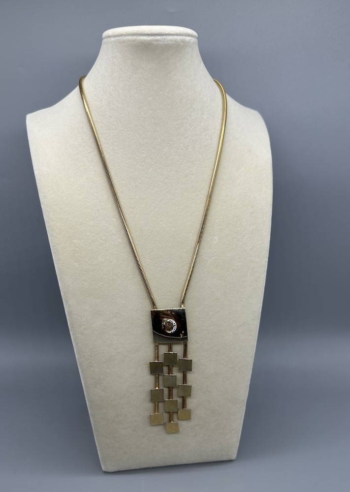 Vintage Odd Fellows Necklace Modernist Pendant Gold Tone Snake Chain Rare 20”