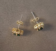 Vintage Faux Emerald Halo Stud Earrings – 3mm x 6mm Stones