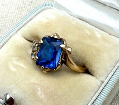 Vintage 10K Gold Blue Sapphire & Diamond Ring Size 5.5 Estate Jewelry 2.41 Grams