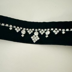 Handmade Victorian Black Velvet Trim + Rhinestone Choker – 14.5 in