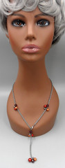 Vintage Y-Drop Tassel Station Necklace Faux Pearl Front Clasp Rolo Chain 21″ EUC