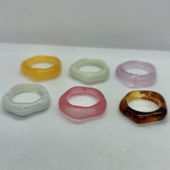 Vtg Asymmetrical Multicolor Acrylic Plastic Chunky Statement Ring Lot Size 6.5