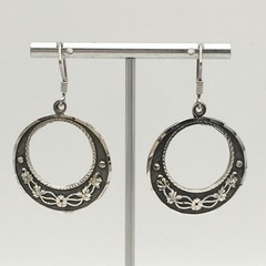 Vintage Sterling Silver Floral Hook Dangle Earrings Marked CM-10 925 Mex 12g #61