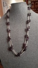 Amethyst Chips & White Glass seed Bead Station Double strand Necklace. 28 In.
