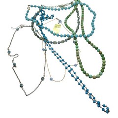 Vintage Blue Necklace Lot Dainty Mixed Beads Glass Stone Plastic Layering