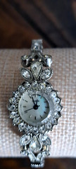 VTG Silver Tone Rhinestone Cocktail Wrist Watch Bracelet NIB