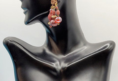 Burgundy Cranberry Copper Colored Multi Shape & Strand Bead Pierced Vtg Earrings