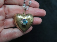 Valentine’s Day 1980’s Crystal Bead Chain w/Distressed Puffed Heart Pendant