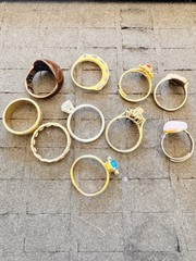 Vintage Gold Tone Ring Lot 10pc Rhinestone Faux Pearl Geometric Stackable Mixed