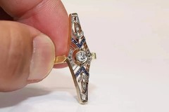 Art Deco Style Round Lab Created Diamond Sapphire 14K Gold Finish Wedding Ring
