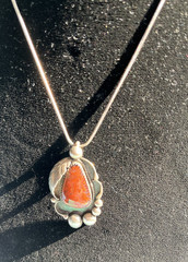 VTG Sterling Navajo Shadowbox One Feather Jasper Pendant Necklace Signed Larry W