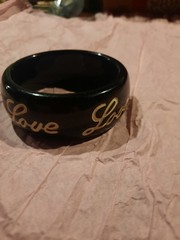 Vintage Black Love Bangle Bracelet Ed Hardy Era Y2K White Cursive Lettering