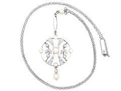 Antique 0.24 Ct Diamond and Seed Pearl, 14k Yellow Gold Pendant, Circa 1910