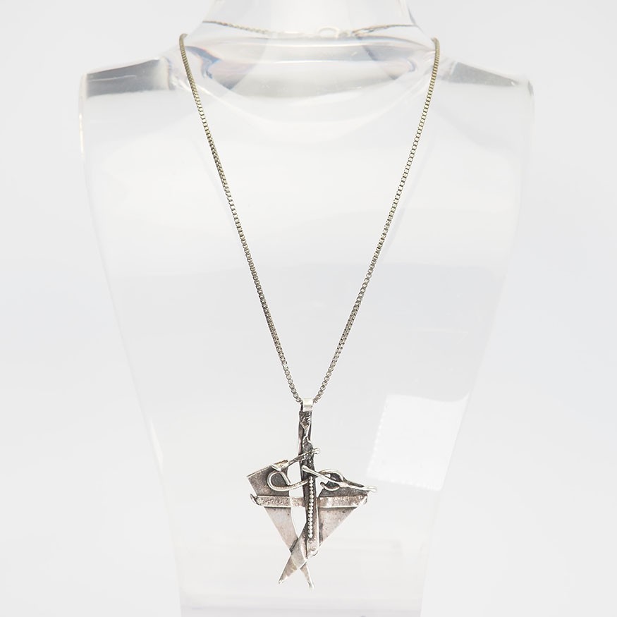 One of a kind signed sterling silver abstract modernist pendant necklace